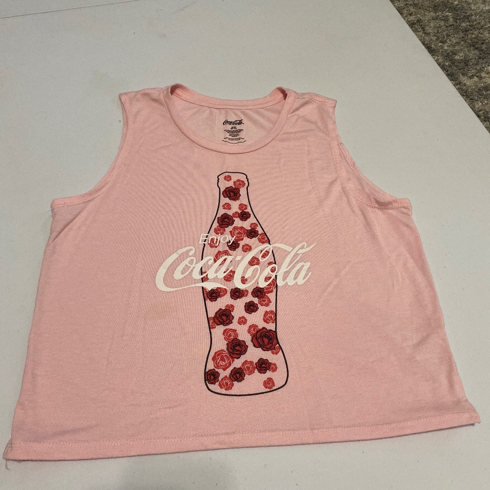Coca Cola womens medium 8-10 rose floral pop Coca Cola pink tank top